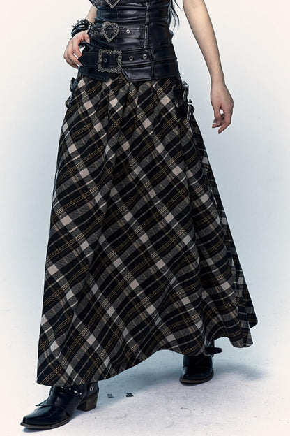 Checked Panel Maxi Skirt