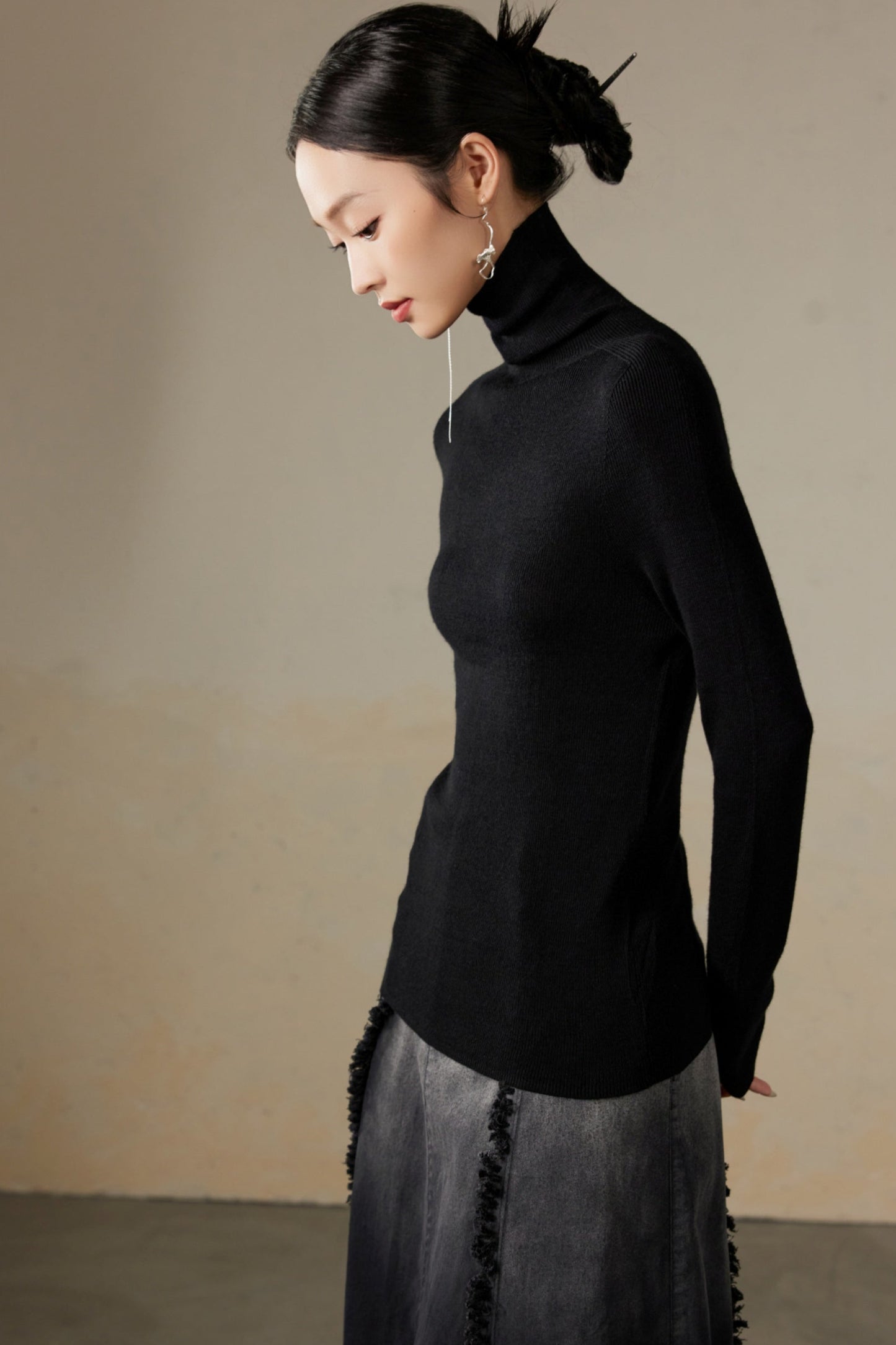 Merino Wool Turtleneck Sweater Top