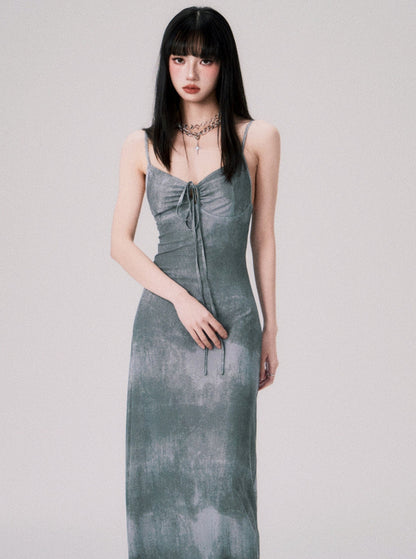 Grey Green Ink Painted Dress