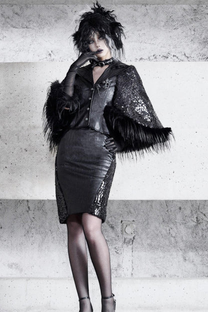 Gothic Fur Suit Cape Jacket Set-Up