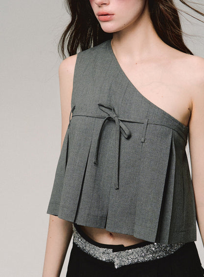 Grey Racer Pleated Sleeveless Top