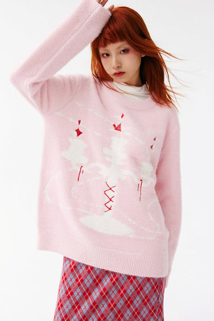 Color Contrast Candlestick Knit Sweater