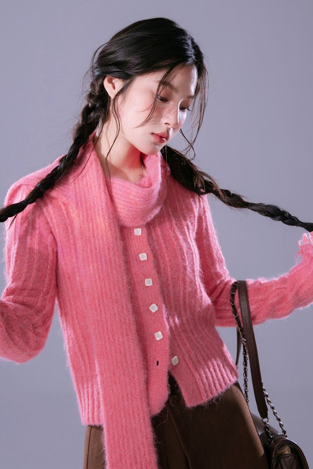 Sunset Pink Mist Blue Wool Cardigan