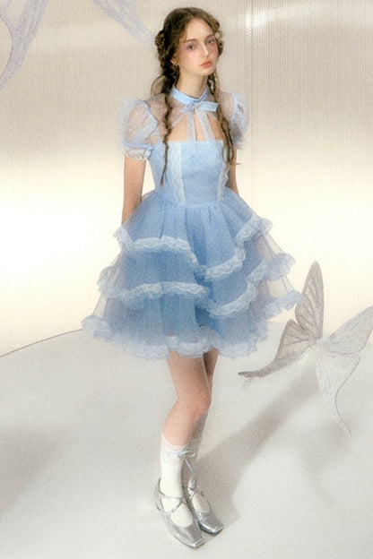 Baby Blue Spitzenkleid mit Strass 