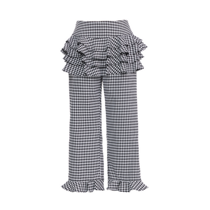 Lace Trim Checkered High Waist Pants