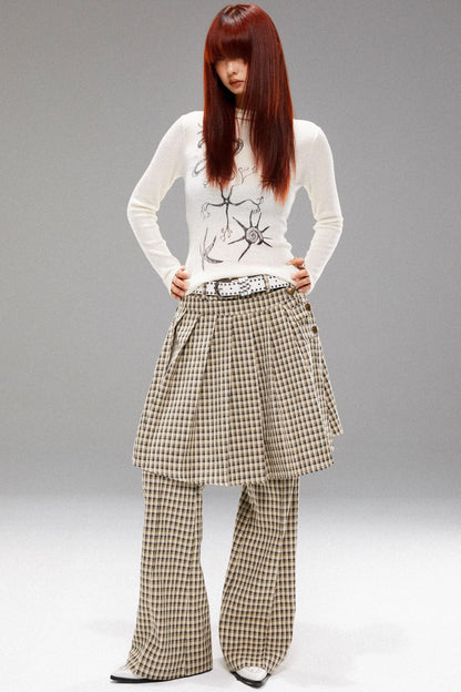 Pleated Check Slim Culottes Pants