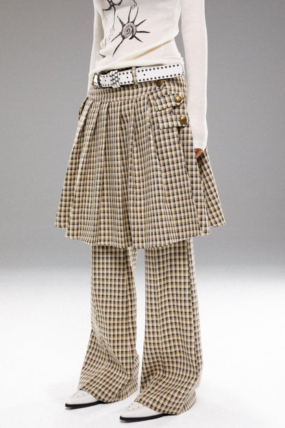 Pleated Check Slim Culottes Pants