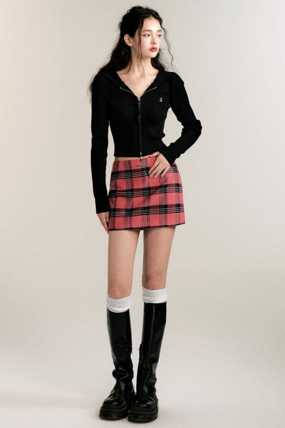 Intellectuals Pink Check Low-Rise Skirt