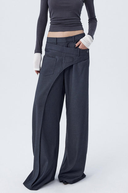 Diagonal Misaligned Loose Hakama Pants