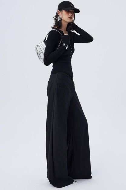 Diagonal Misaligned Loose Hakama Pants