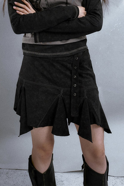 Black Distressed Punk Skirt