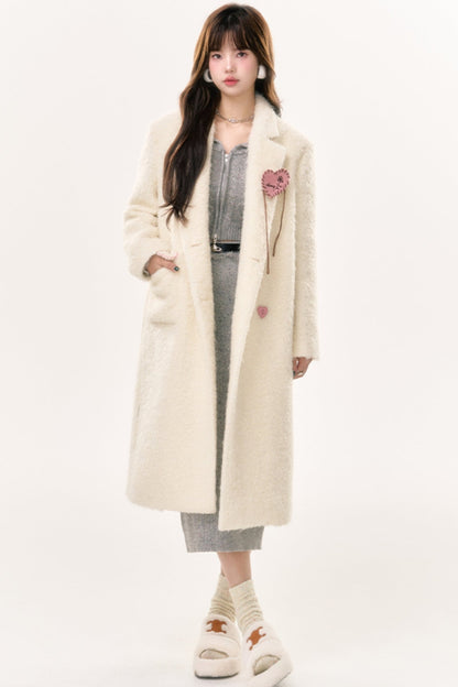 Thickened Off White Wool Coat