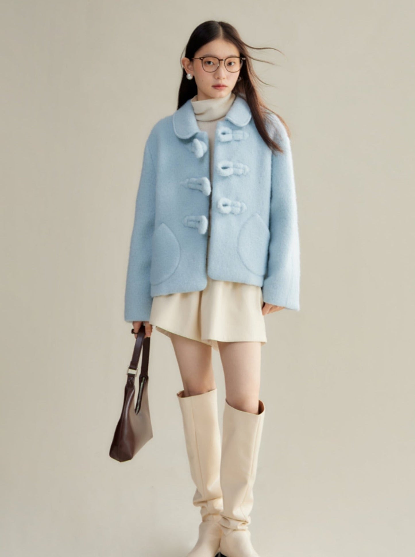 original design baby blue button coat