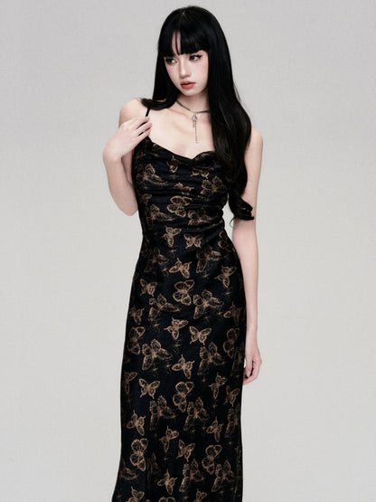 Chinese Foil Butterfly Swing Collar Dress