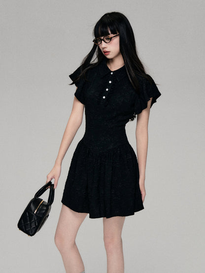 Fly Sleeve Polo Neck A-Line Dress