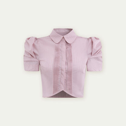 Vertical Stripe Bubble Sleeve Shirt