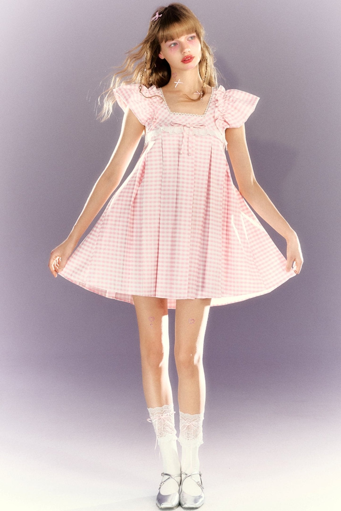 Girly Pink White Lace Doll Dress