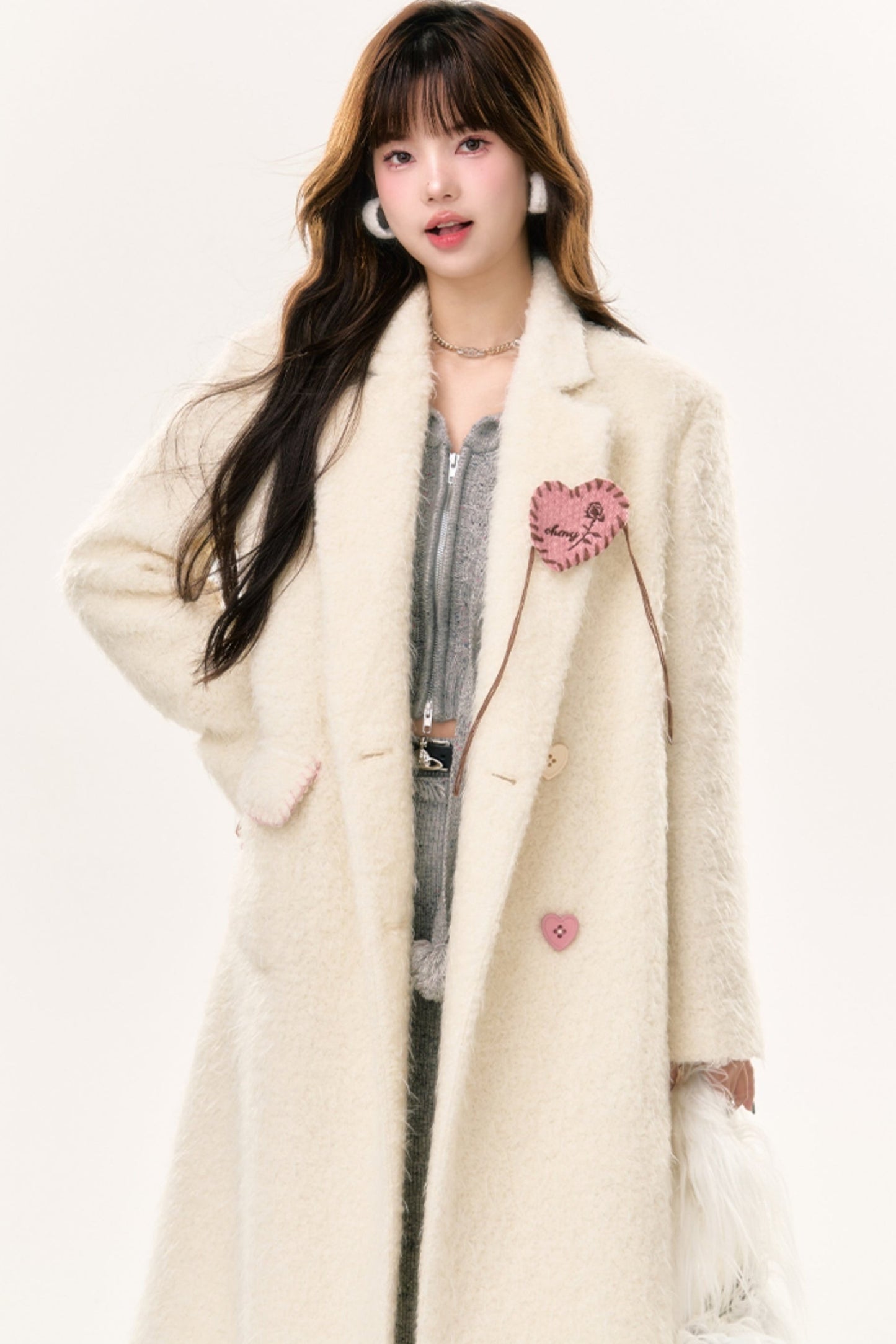 Thickened Off White Wool Coat