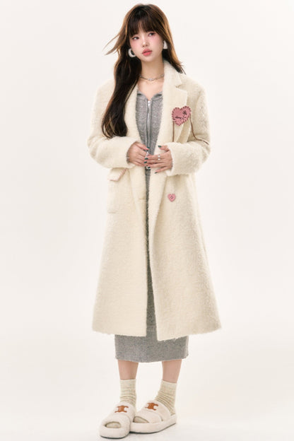 Thickened Off White Wool Coat