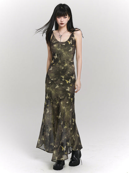 Green Butterfly Chinese Slip Dress