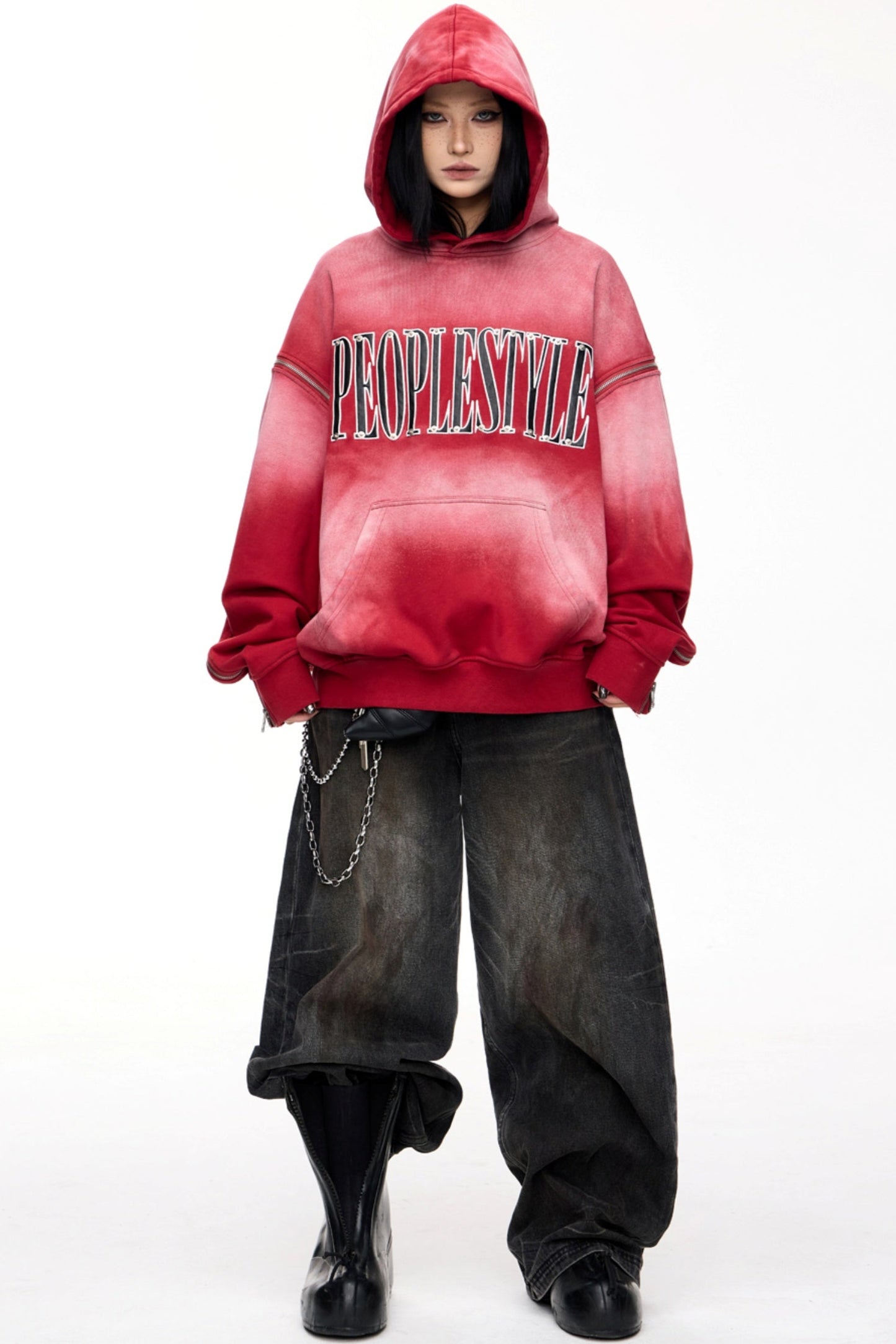 Red Distressed Baggy Hoodie