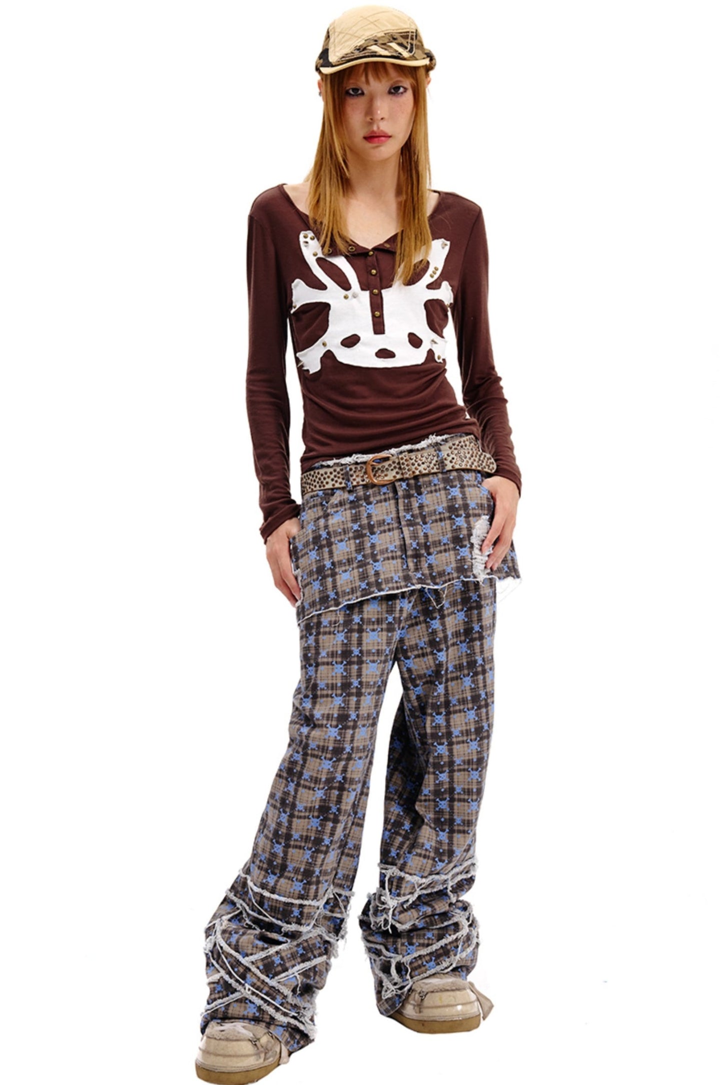 Skull Checkered Hakama Pants