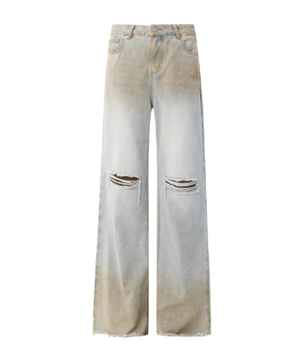 Distressed Gradient Raw Flared Jeans