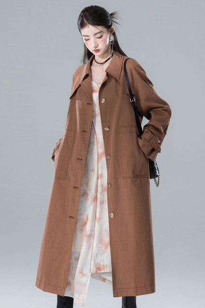 Chestnut Sandalwood Double Button Trench Coat