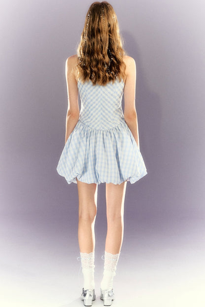 Blue Check Bud Skirt Dress