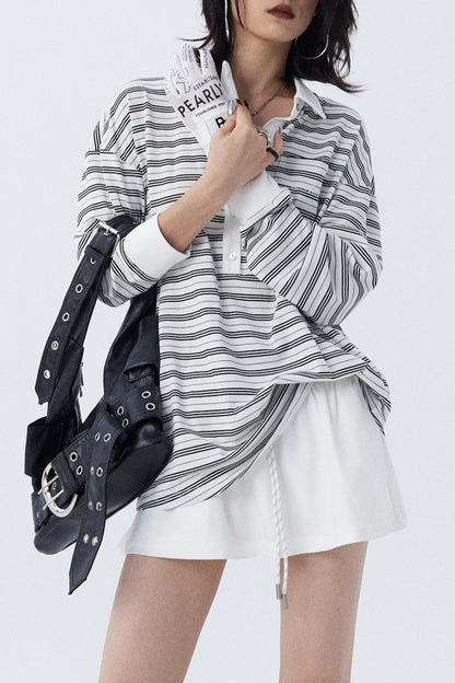 Striped Contrast Button-Down Loose Shirt