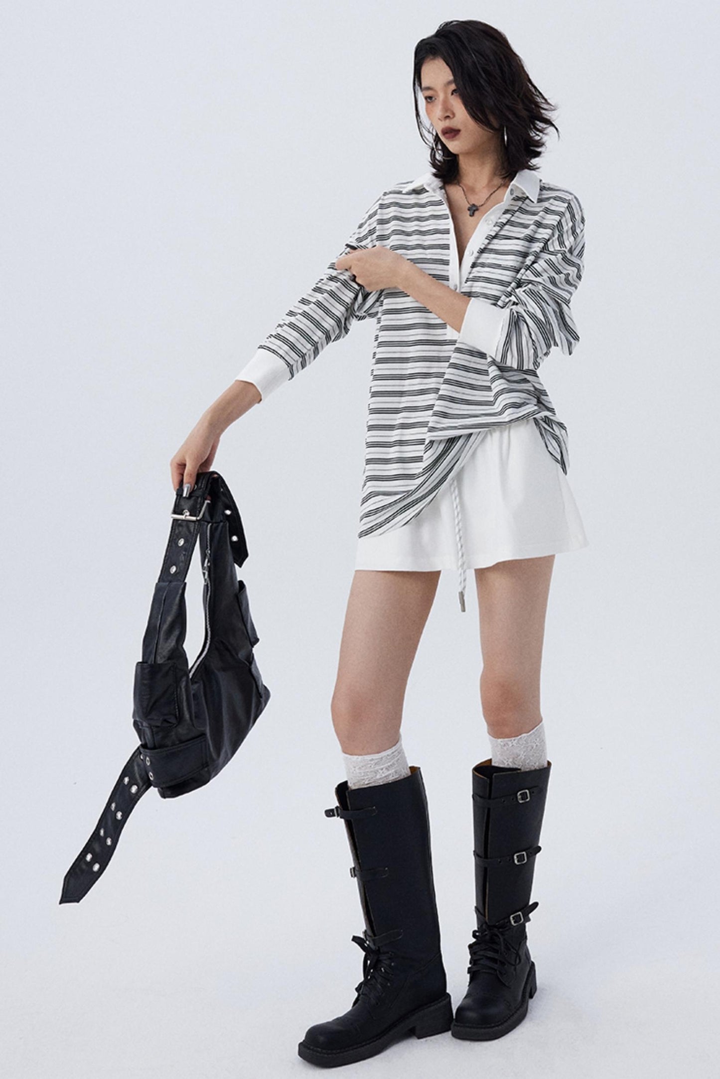 Striped Contrast Button-Down Loose Shirt