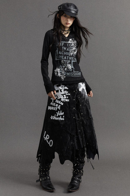 Street Punk Leather Long Skirt