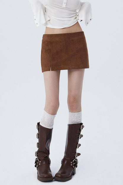 Caramel Split Suede Mini Skirt