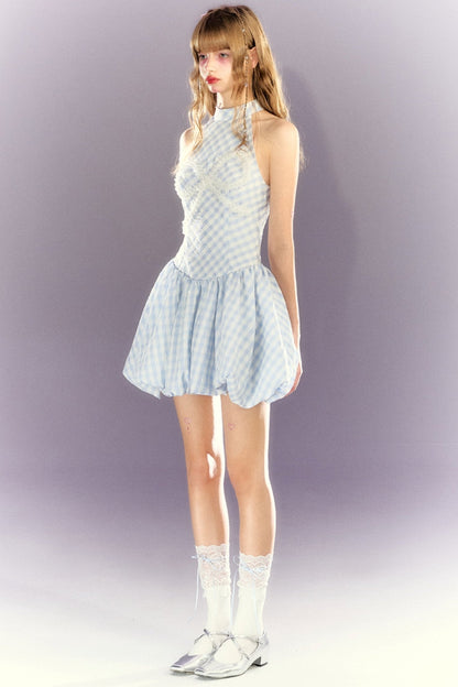 Blue Check Bud Skirt Dress