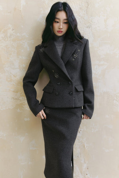 Tweed Coat And A Line Skirt Set-Up