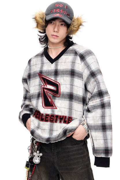 Retro Checked Loose Sweatshirt