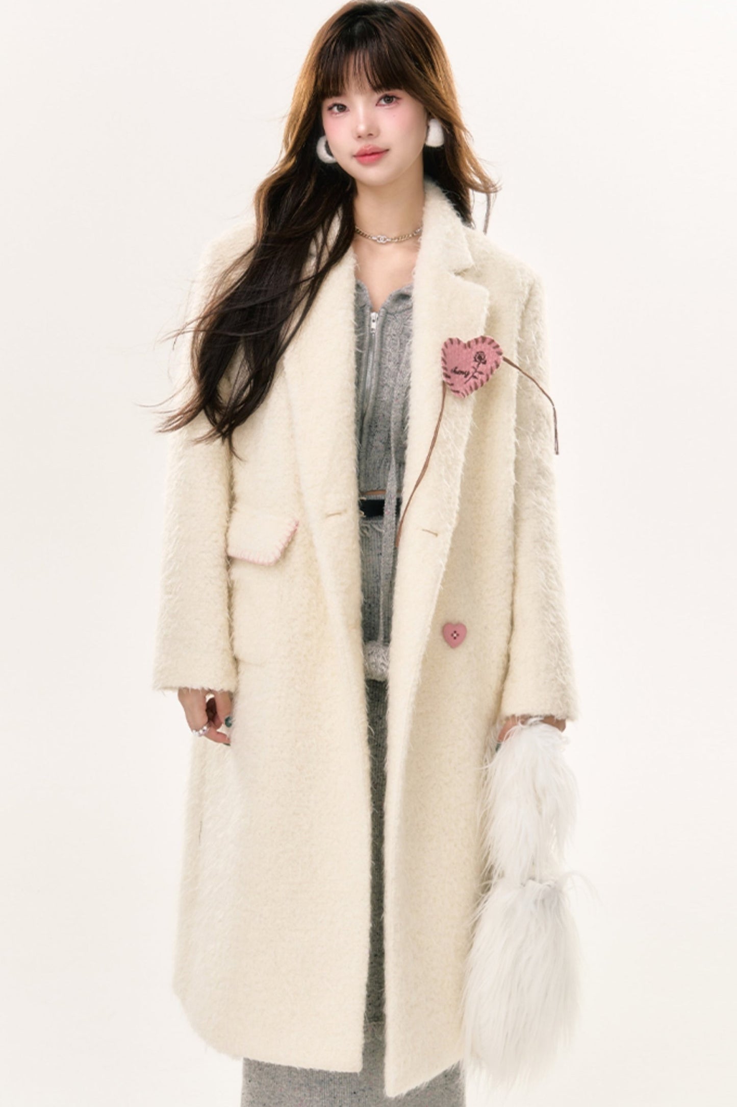 Thickened Off White Wool Coat