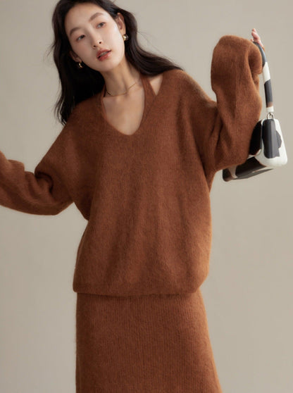 pullover sweater halterneck dress set