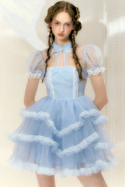 Baby Blue Spitzenkleid mit Strass 