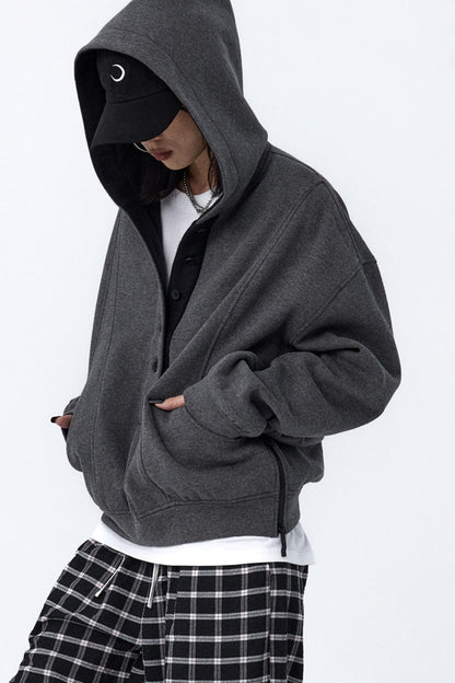 Split Hooded Fleece Sweater