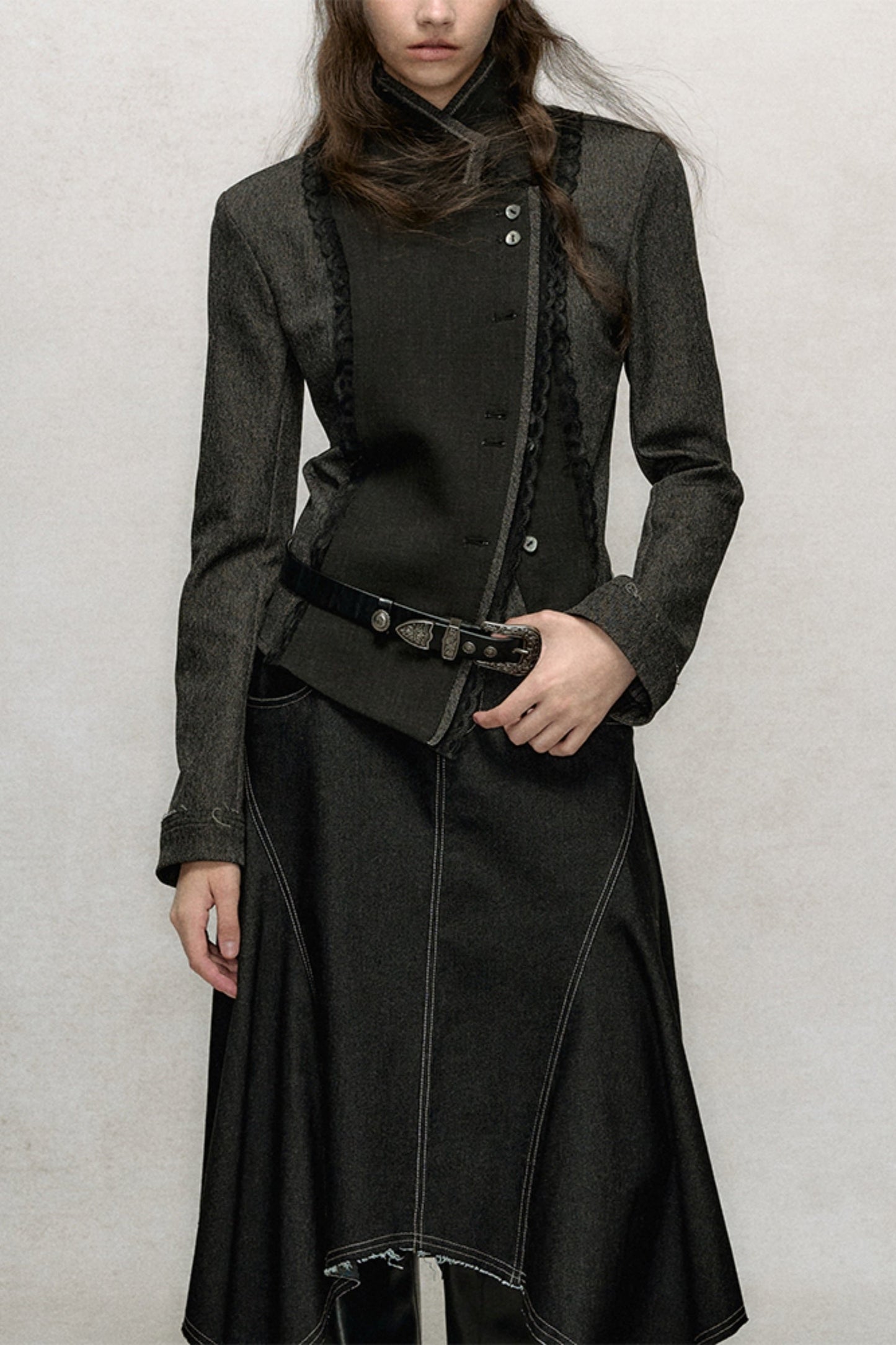 Vintage Stand Collar Split Panel Coat