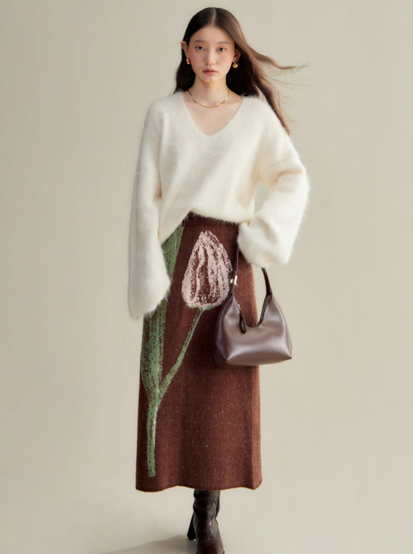 ambience contrast knit sweater skirt set