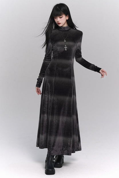 Gray Velvet Autumn Winter Dress