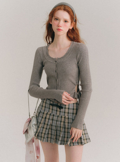 Breath Knit Waist Cut-Out Cardigan Top