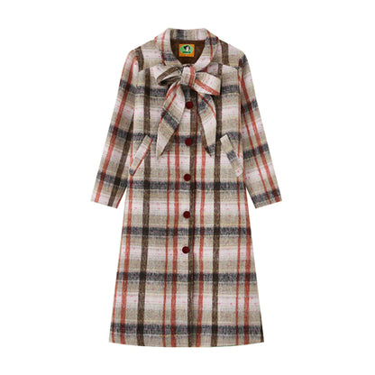 Elegant Bow Tartan Coat