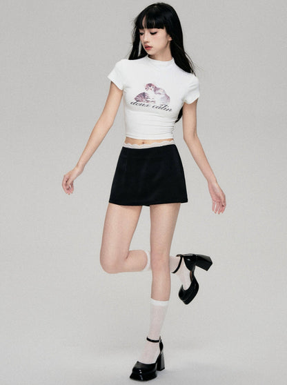 Fun Cat Print Cropped T-Shirt