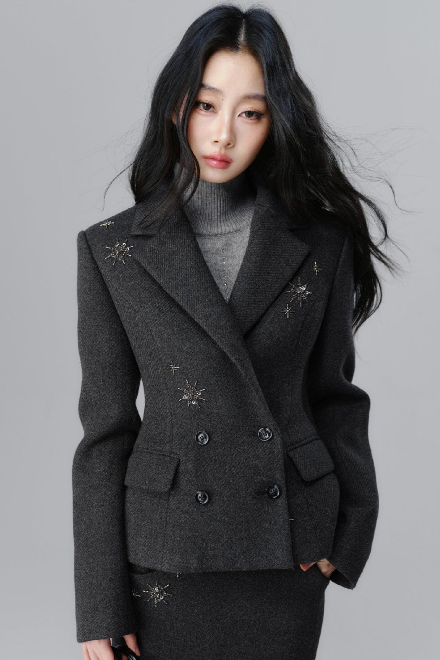 Tweed Coat And A Line Skirt Set-Up