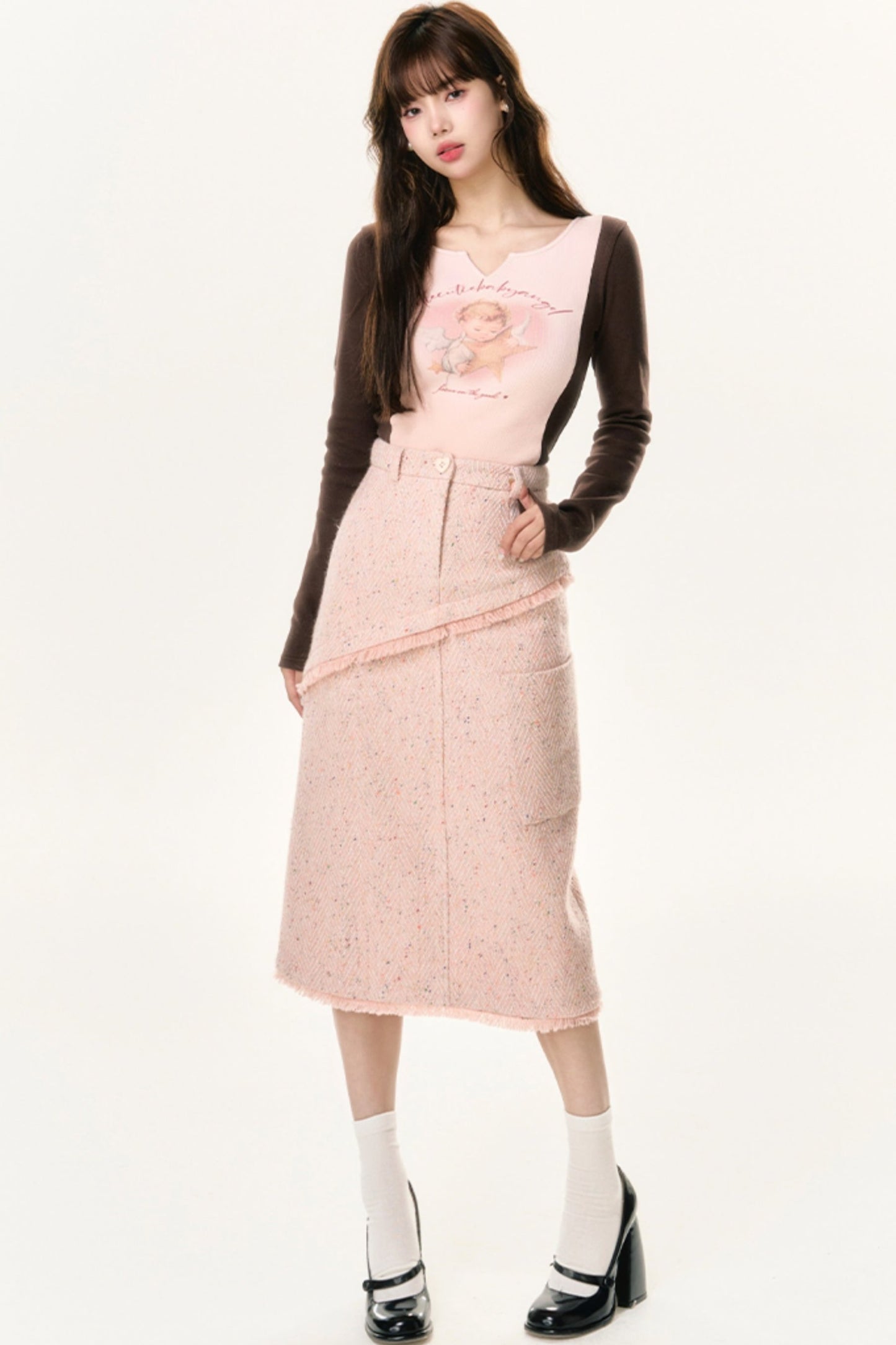 A-Line Polka Dot Tweed Skirt