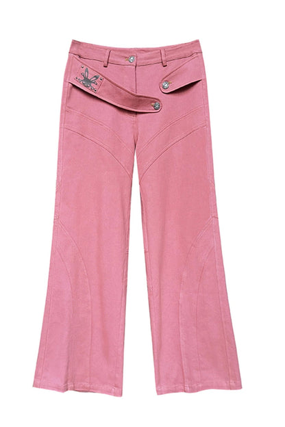 Belted Contrast Wide-Leg Pants