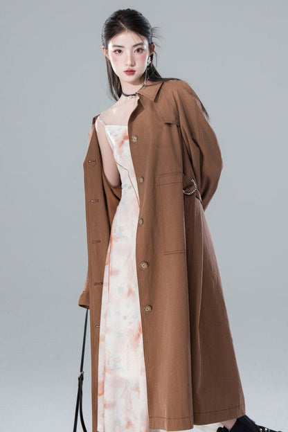 Chestnut Sandalwood Double Button Trench Coat